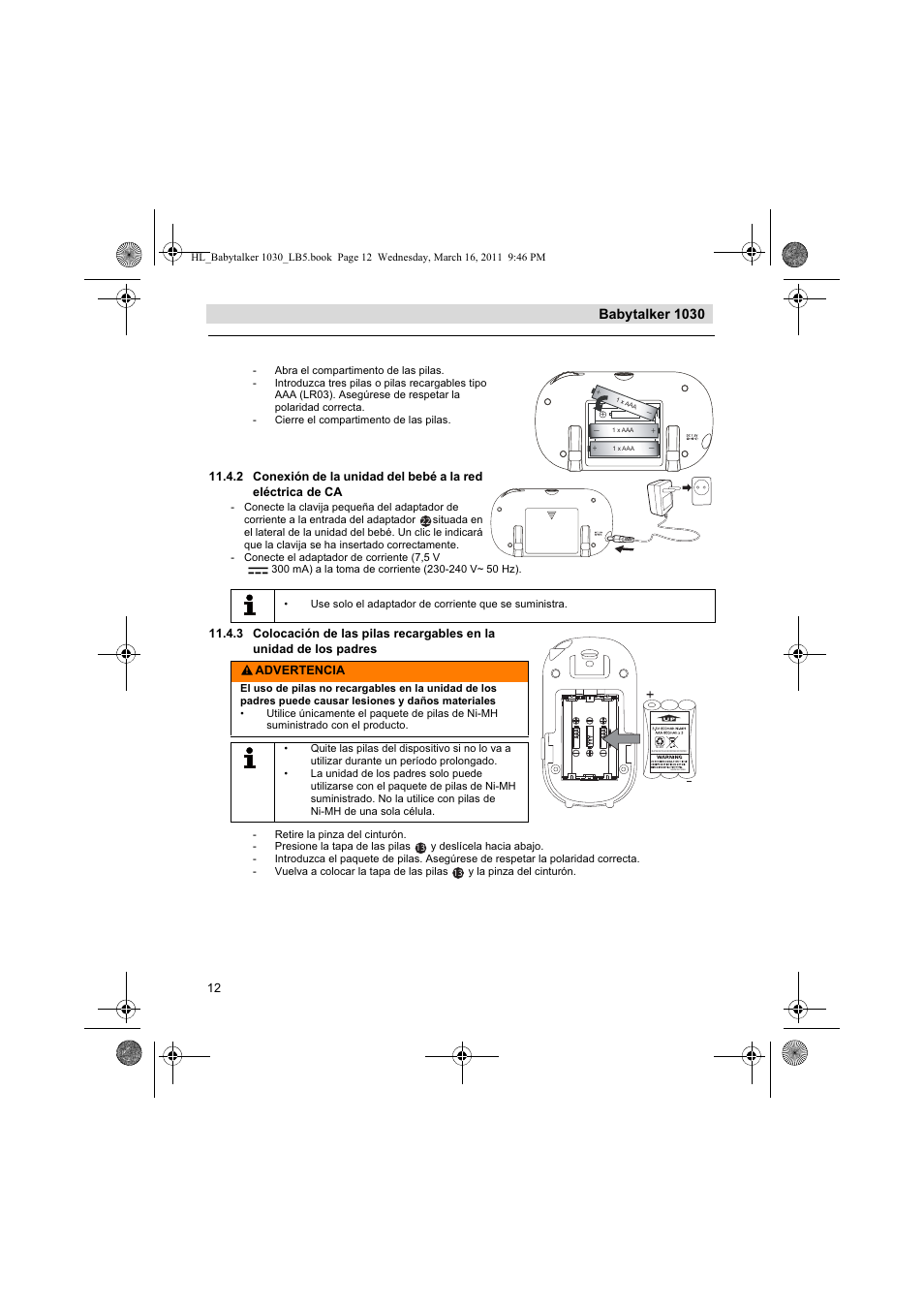 Babytalker 1030, Advertencia | Silvercrest BABYTALKER 1030 User Manual | Page 12 / 80