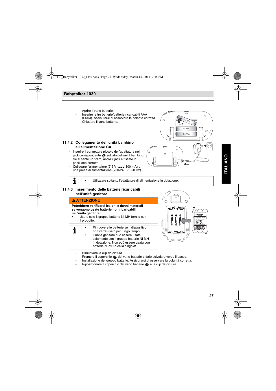 Babytalker 1030 it al iano, Attenzione | Silvercrest BABYTALKER 1030 User Manual | Page 27 / 80