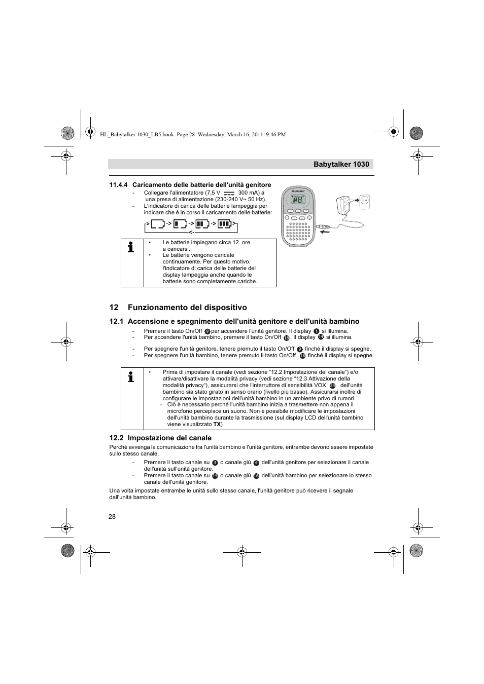 12 funzionamento del dispositivo, Babytalker 1030, 2 impostazione del canale | Silvercrest BABYTALKER 1030 User Manual | Page 28 / 80