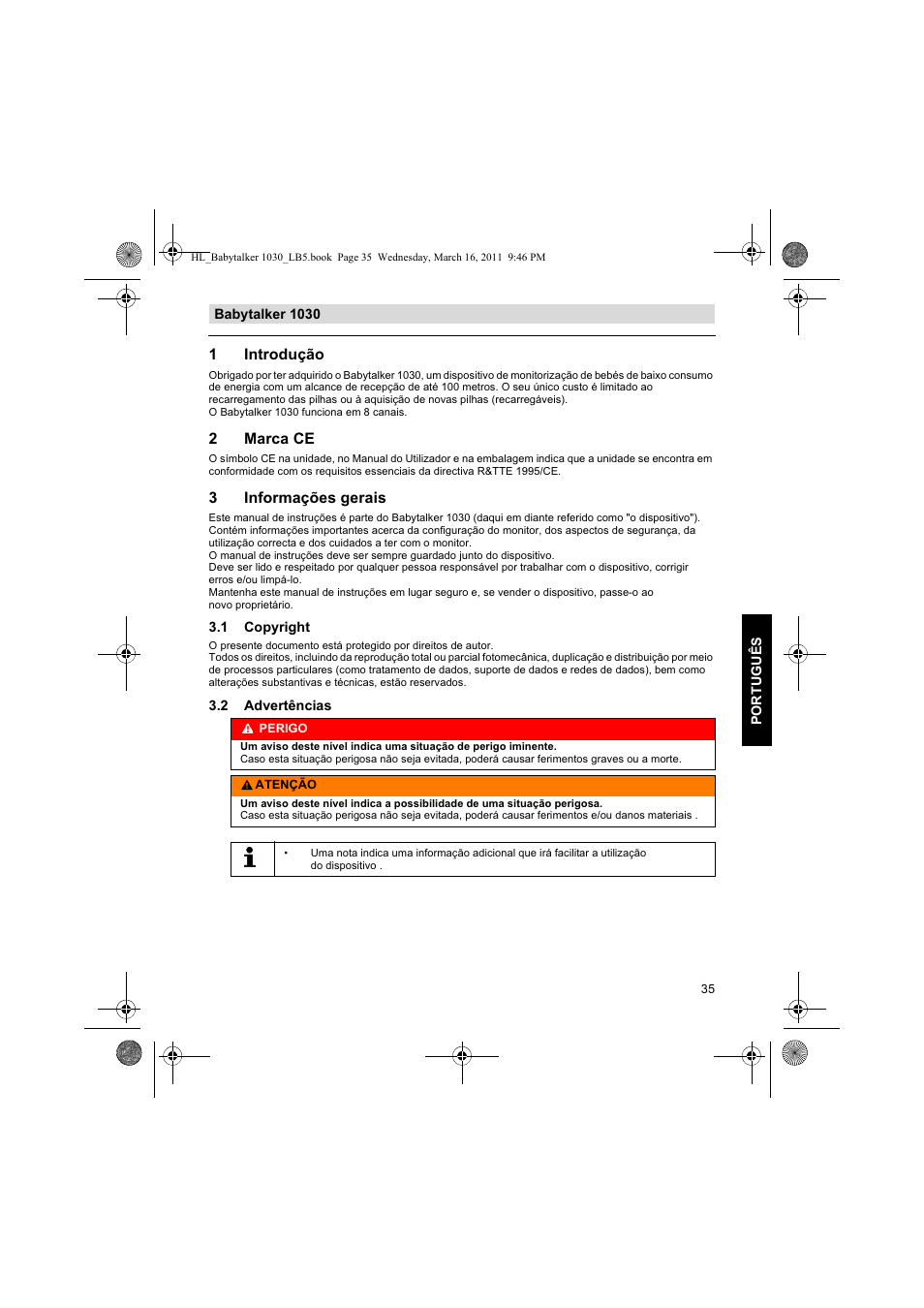 1introdução, 2marca ce, 3informações gerais | Silvercrest BABYTALKER 1030 User Manual | Page 35 / 80