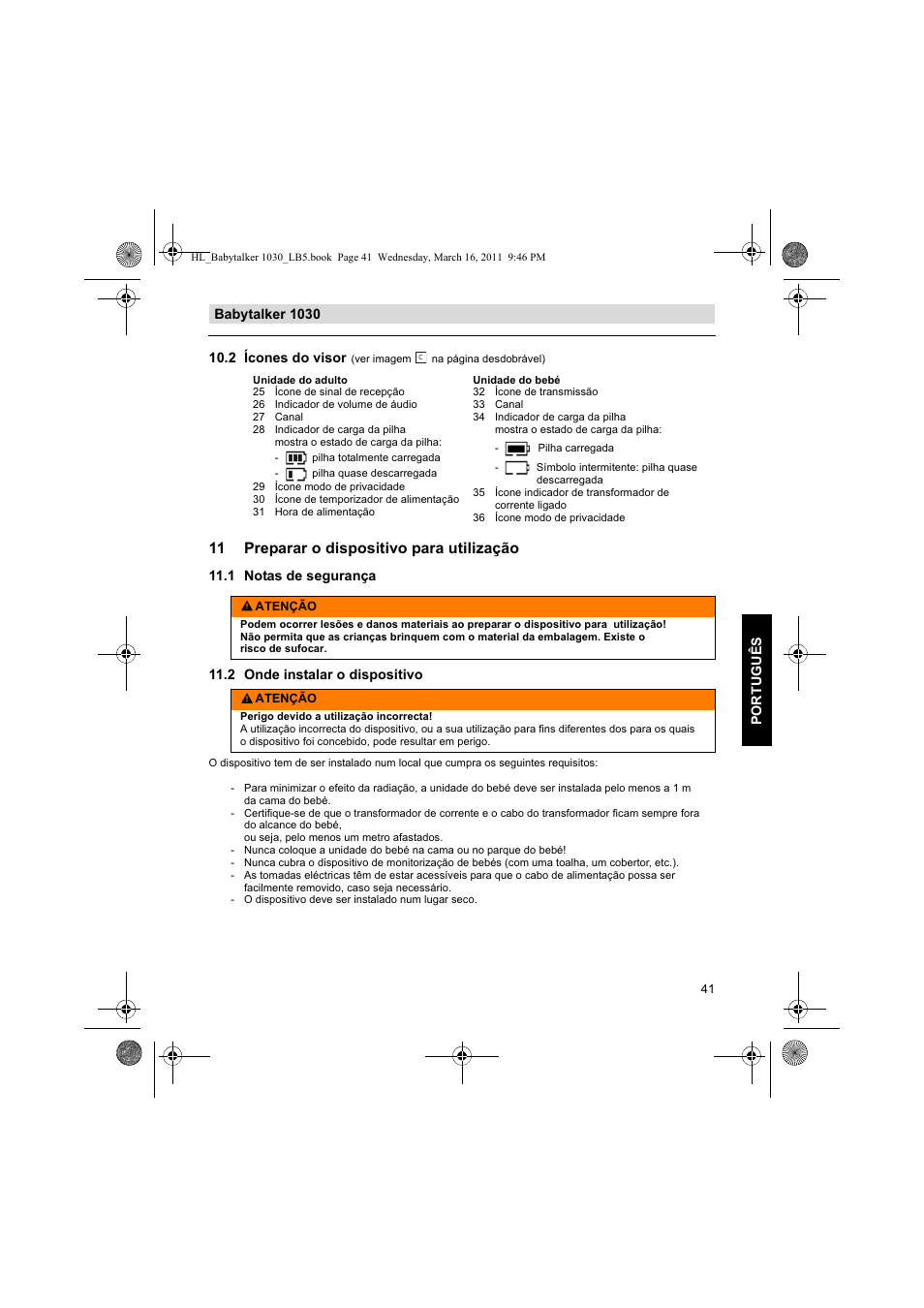 11 preparar o dispositivo para utilização | Silvercrest BABYTALKER 1030 User Manual | Page 41 / 80