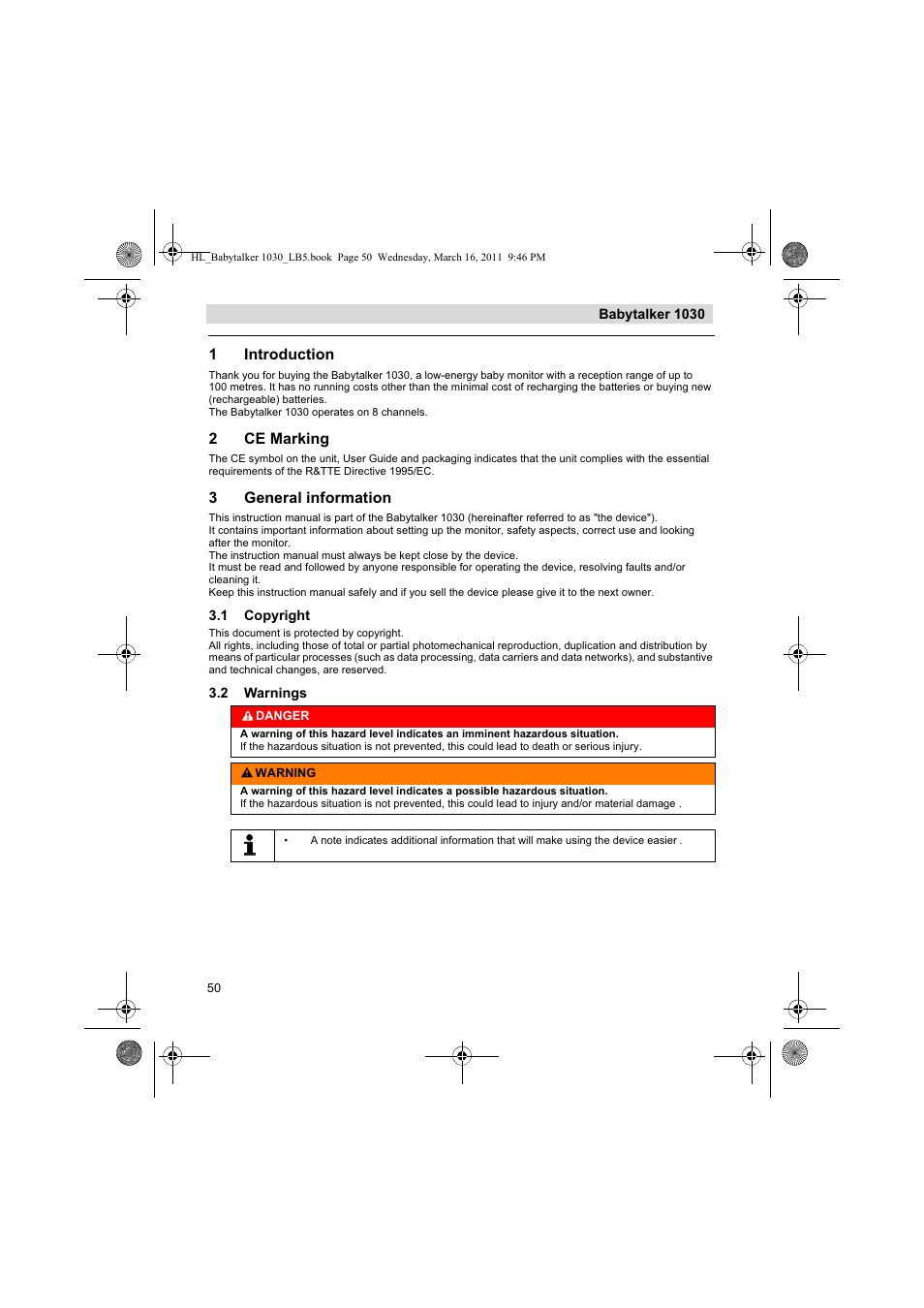 1introduction, 2ce marking, 3general information | Silvercrest BABYTALKER 1030 User Manual | Page 50 / 80