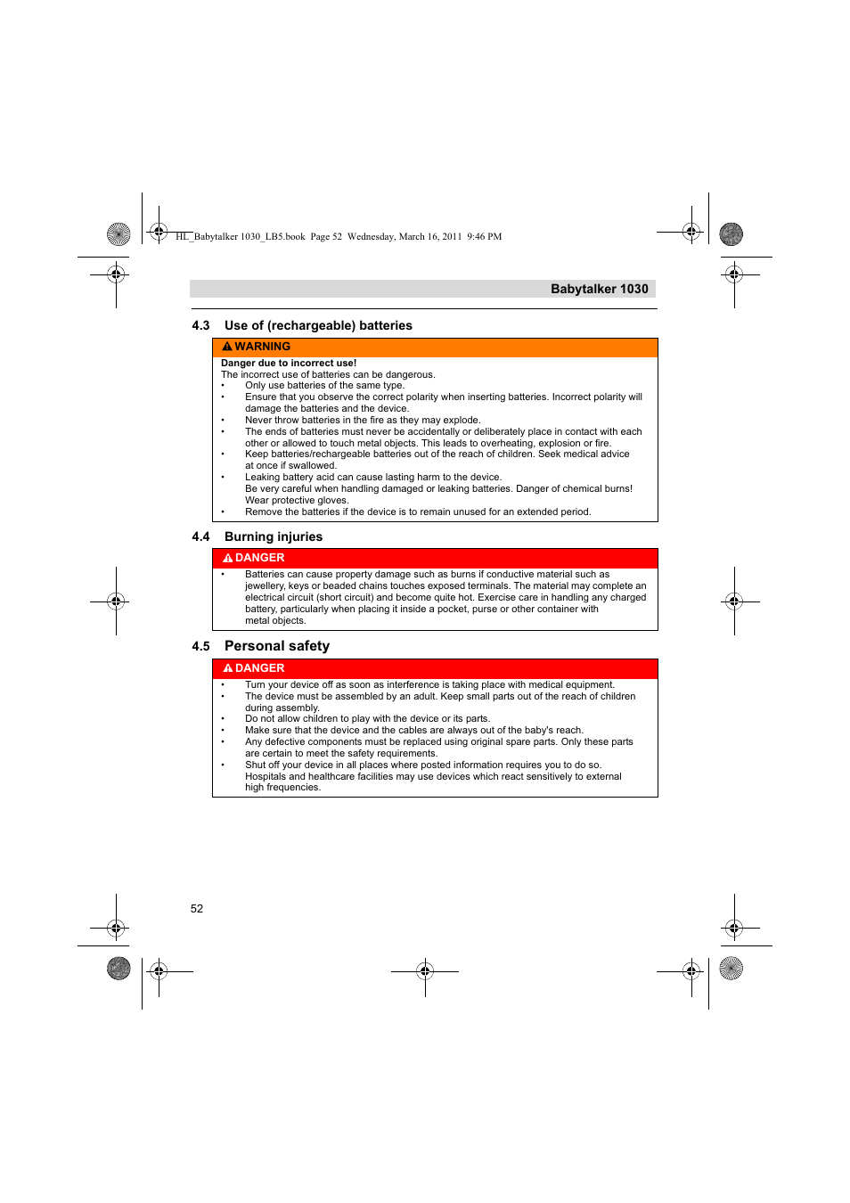 Personal safety, Babytalker 1030 | Silvercrest BABYTALKER 1030 User Manual | Page 52 / 80