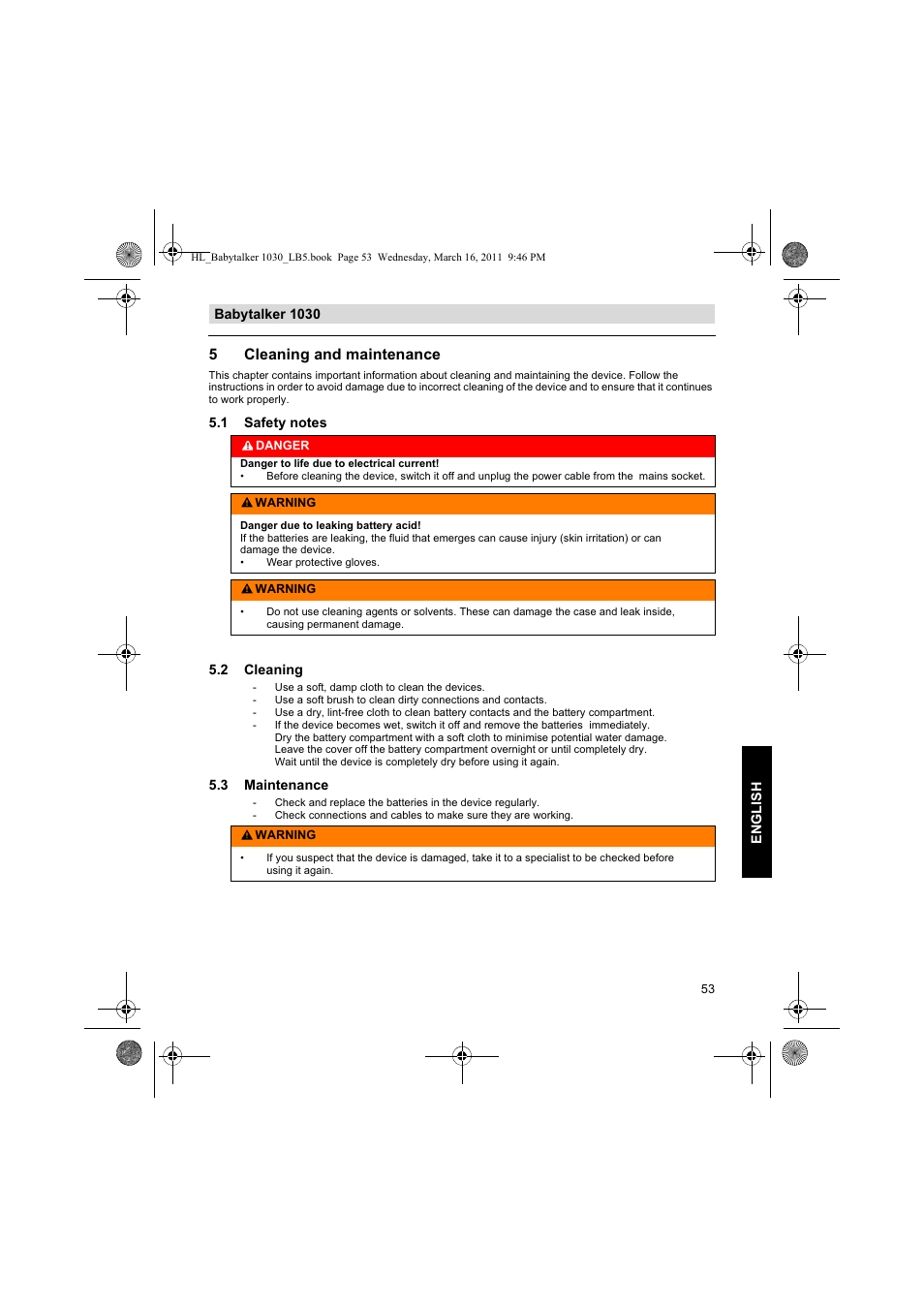 5cleaning and maintenance | Silvercrest BABYTALKER 1030 User Manual | Page 53 / 80