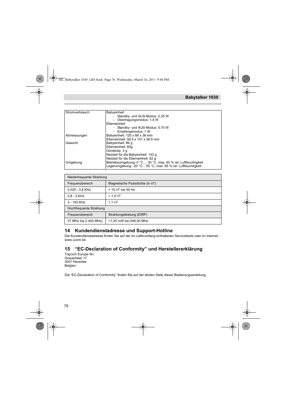 14 kundendienstadresse und support-hotline, Babytalker 1030 | Silvercrest BABYTALKER 1030 User Manual | Page 76 / 80