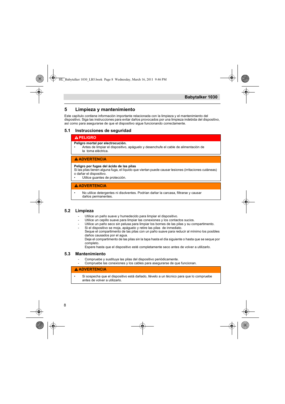 5limpieza y mantenimiento | Silvercrest BABYTALKER 1030 User Manual | Page 8 / 80