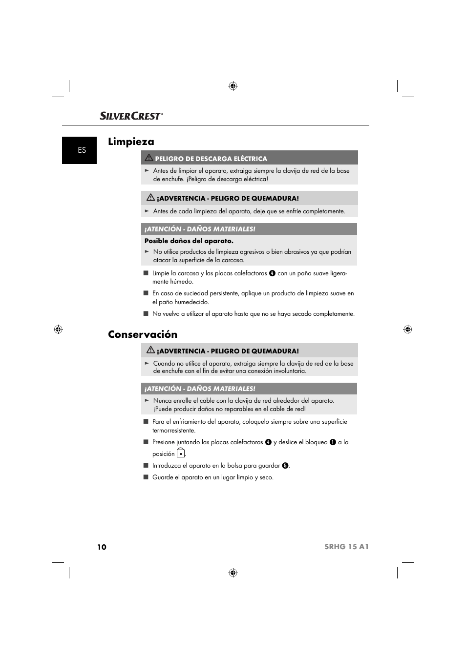 Limpieza, Conservación | Silvercrest SRHG 15 A1 User Manual | Page 13 / 64