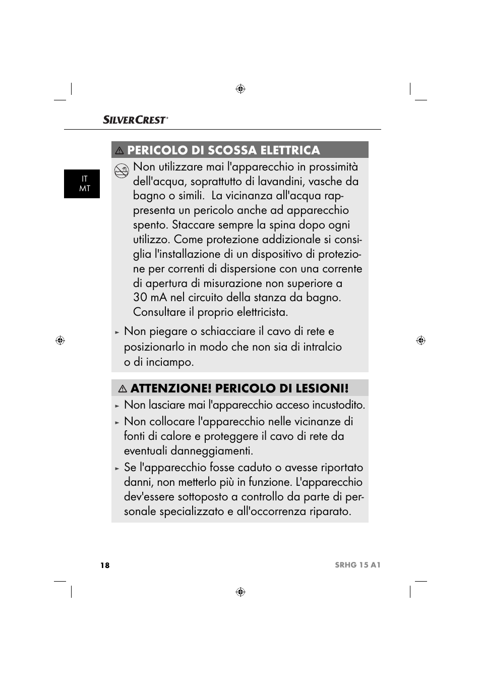 Non lasciare mai l'apparecchio acceso incustodito | Silvercrest SRHG 15 A1 User Manual | Page 21 / 64