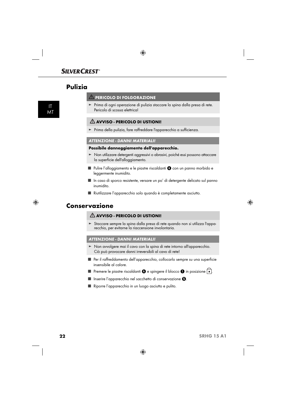 Pulizia, Conservazione, It mt | Silvercrest SRHG 15 A1 User Manual | Page 25 / 64