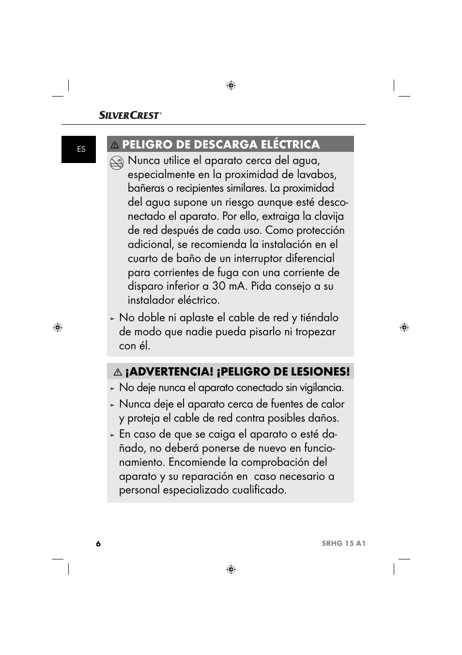 No deje nunca el aparato conectado sin vigilancia | Silvercrest SRHG 15 A1 User Manual | Page 9 / 64