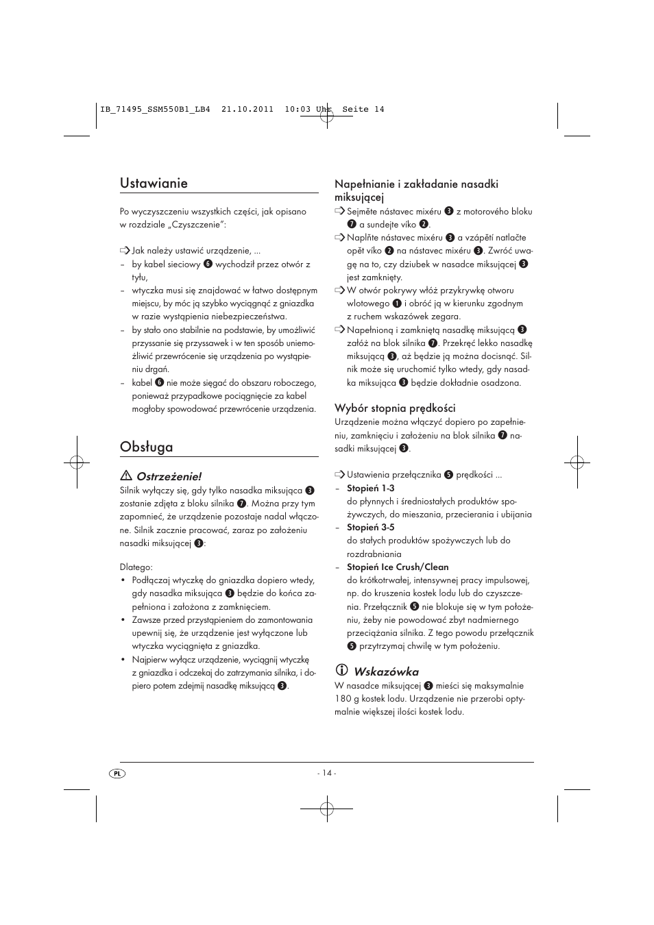 Ustawianie, Obsługa | Silvercrest SSM 550 B1 User Manual | Page 16 / 72