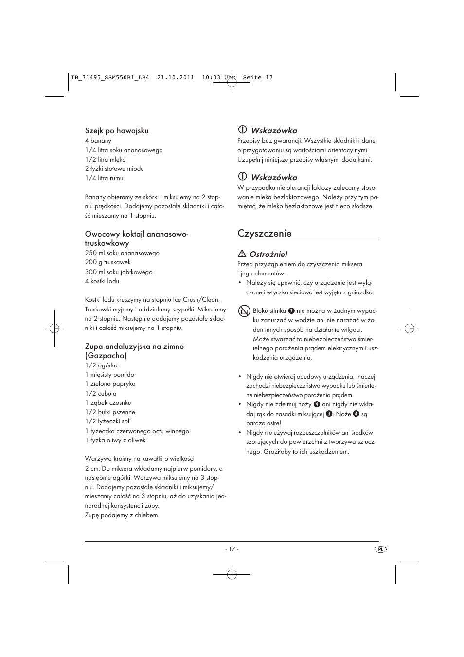 Czyszczenie | Silvercrest SSM 550 B1 User Manual | Page 19 / 72