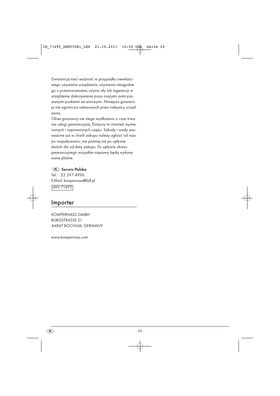 Importer | Silvercrest SSM 550 B1 User Manual | Page 22 / 72