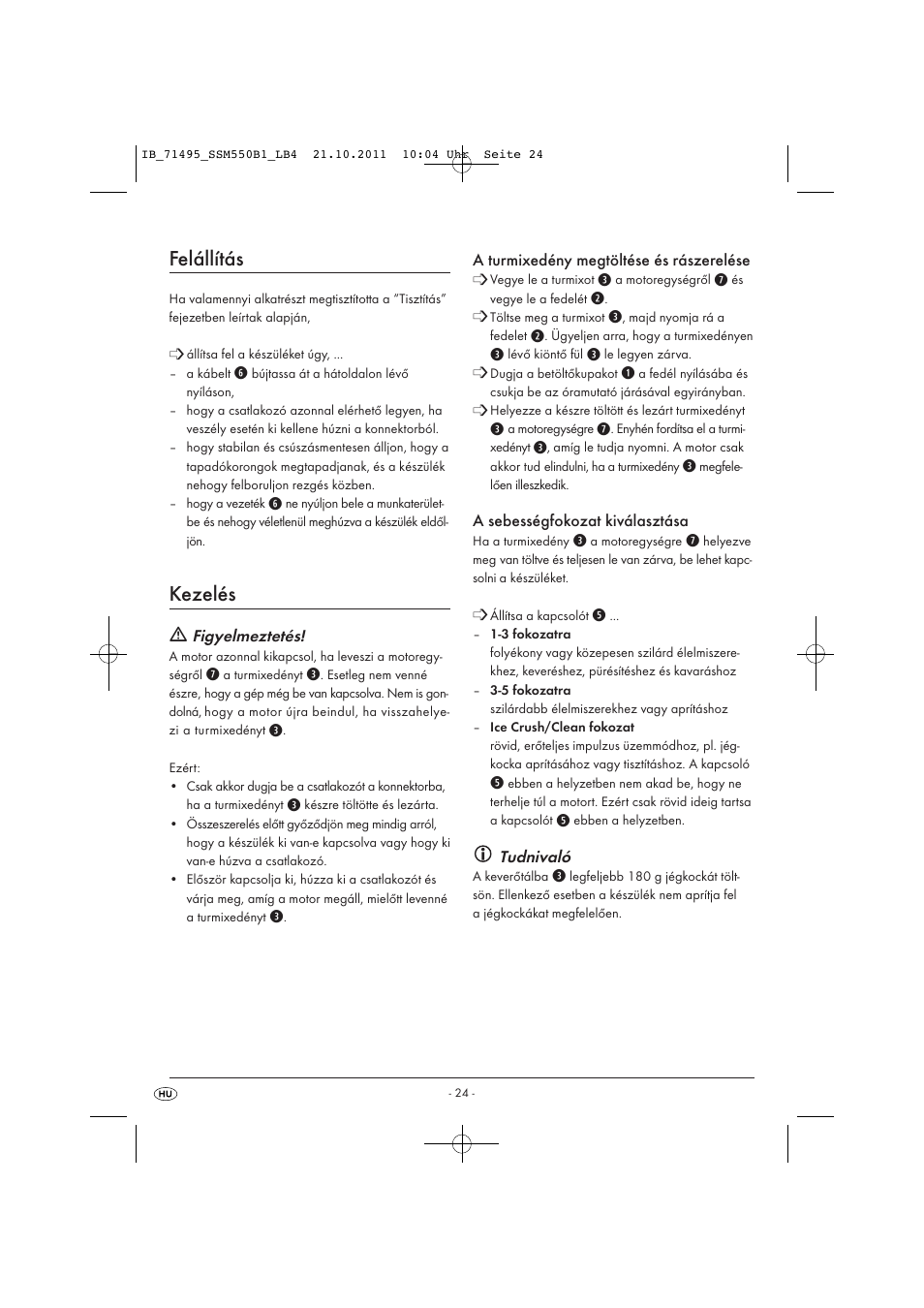 Felállítás, Kezelés | Silvercrest SSM 550 B1 User Manual | Page 26 / 72