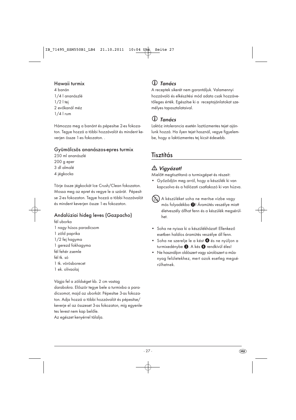 Tisztítás | Silvercrest SSM 550 B1 User Manual | Page 29 / 72