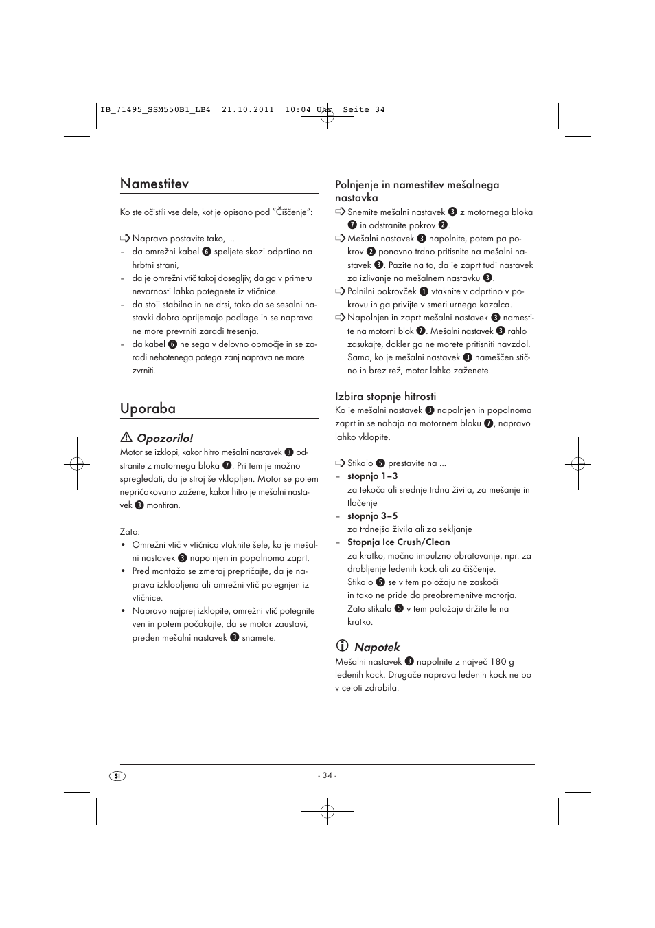 Namestitev, Uporaba | Silvercrest SSM 550 B1 User Manual | Page 36 / 72