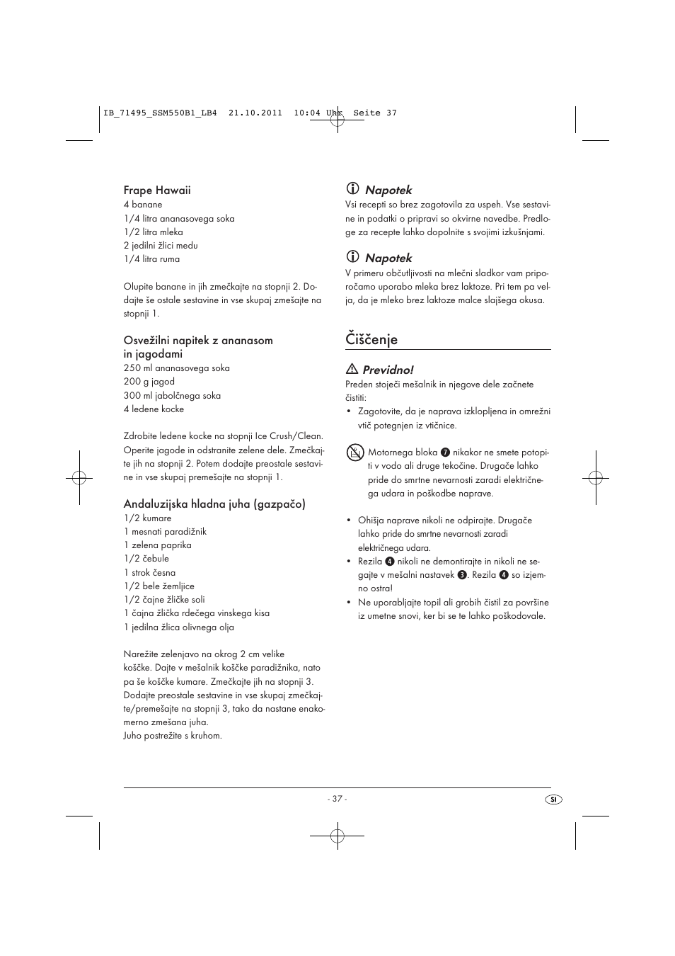 Čiščenje | Silvercrest SSM 550 B1 User Manual | Page 39 / 72