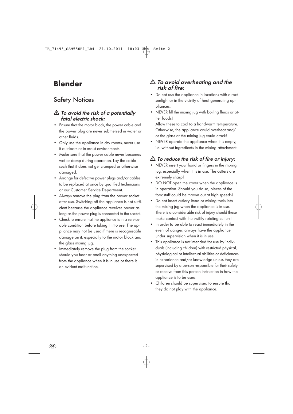 Blender, Safety notices | Silvercrest SSM 550 B1 User Manual | Page 4 / 72