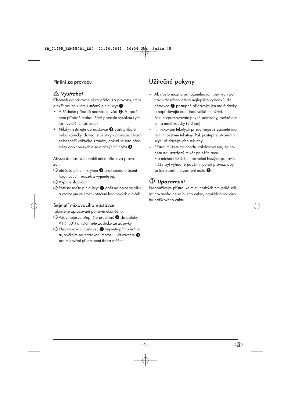 Užitečné pokyny | Silvercrest SSM 550 B1 User Manual | Page 47 / 72