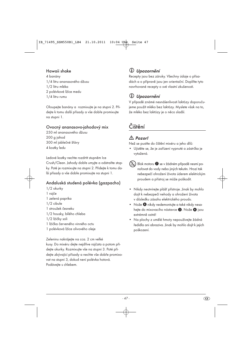 Čištění | Silvercrest SSM 550 B1 User Manual | Page 49 / 72