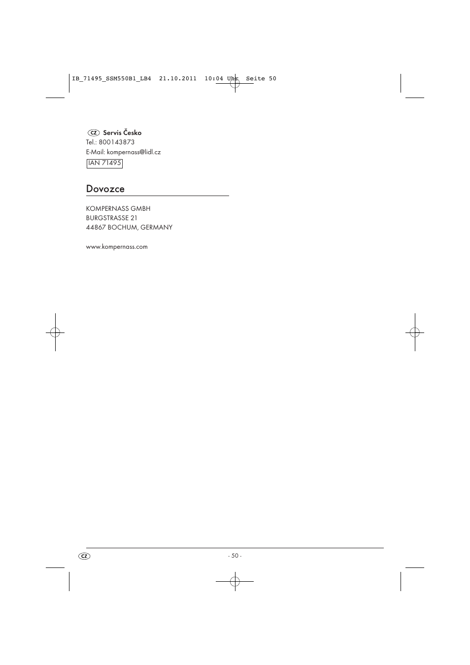 Dovozce | Silvercrest SSM 550 B1 User Manual | Page 52 / 72