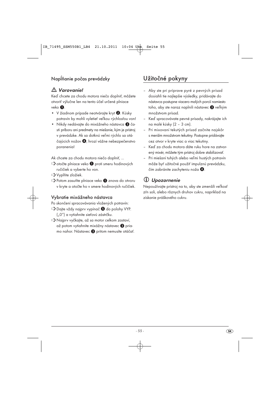 Užitočné pokyny | Silvercrest SSM 550 B1 User Manual | Page 57 / 72
