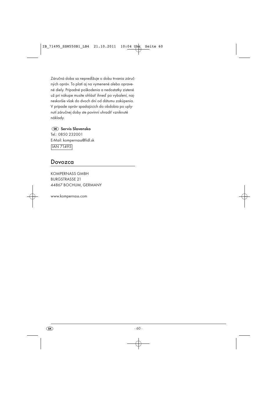 Dovozca | Silvercrest SSM 550 B1 User Manual | Page 62 / 72