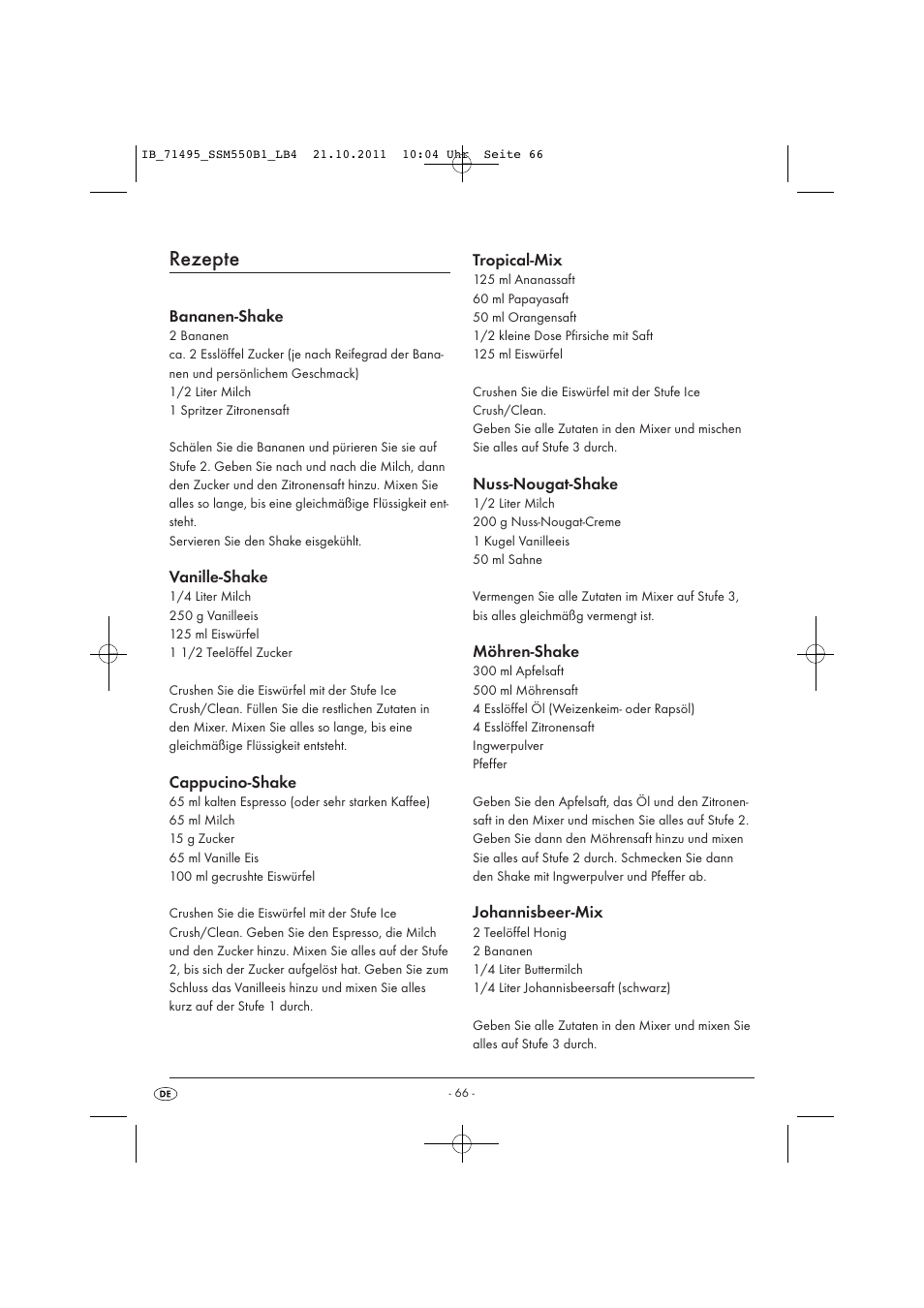 Rezepte | Silvercrest SSM 550 B1 User Manual | Page 68 / 72