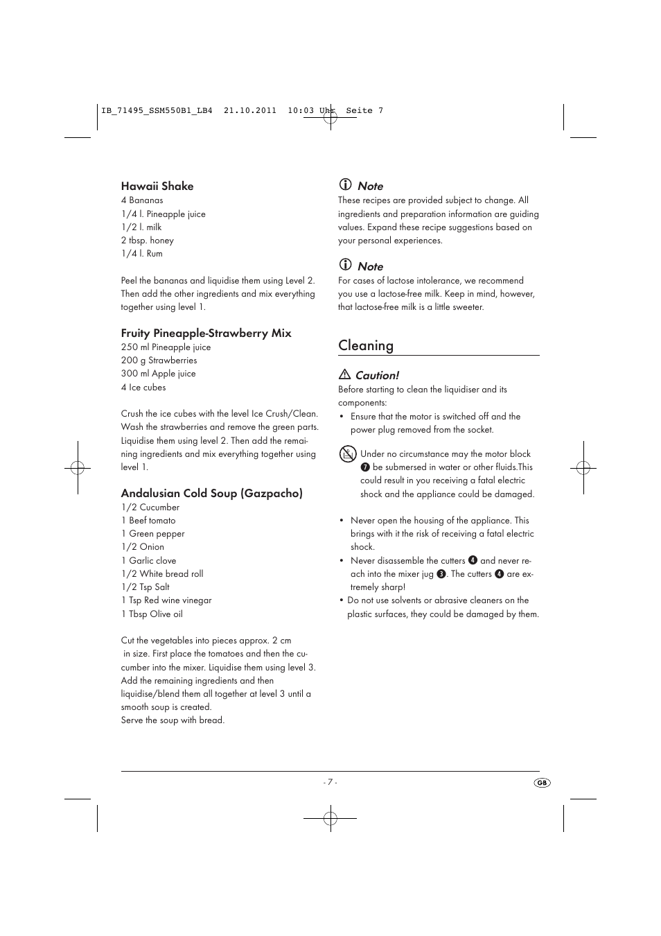 Cleaning | Silvercrest SSM 550 B1 User Manual | Page 9 / 72