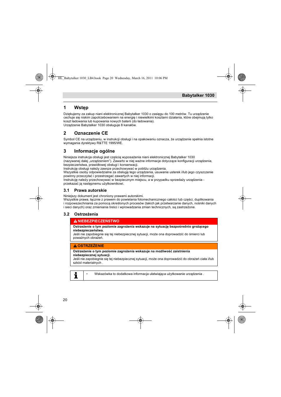 1wstp, 2oznaczenie ce, 3informacje ogólne | Silvercrest BABYTALKER 1030 User Manual | Page 20 / 108