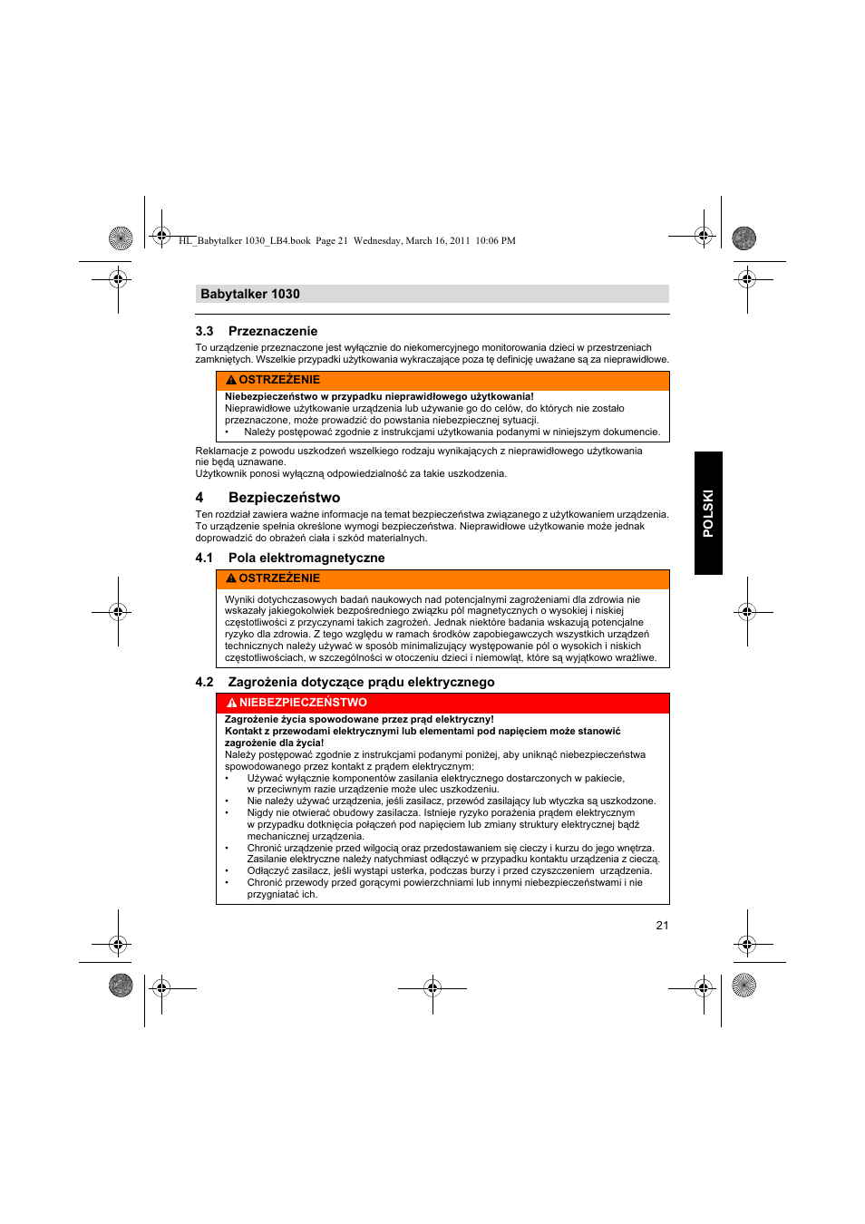 4bezpieczestwo | Silvercrest BABYTALKER 1030 User Manual | Page 21 / 108
