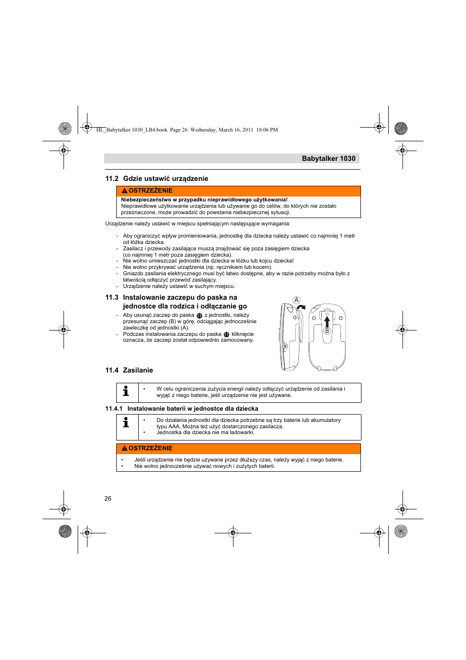 Babytalker 1030, 2 gdzie ustawi urzdzenie, 4 zasilanie | Silvercrest BABYTALKER 1030 User Manual | Page 26 / 108