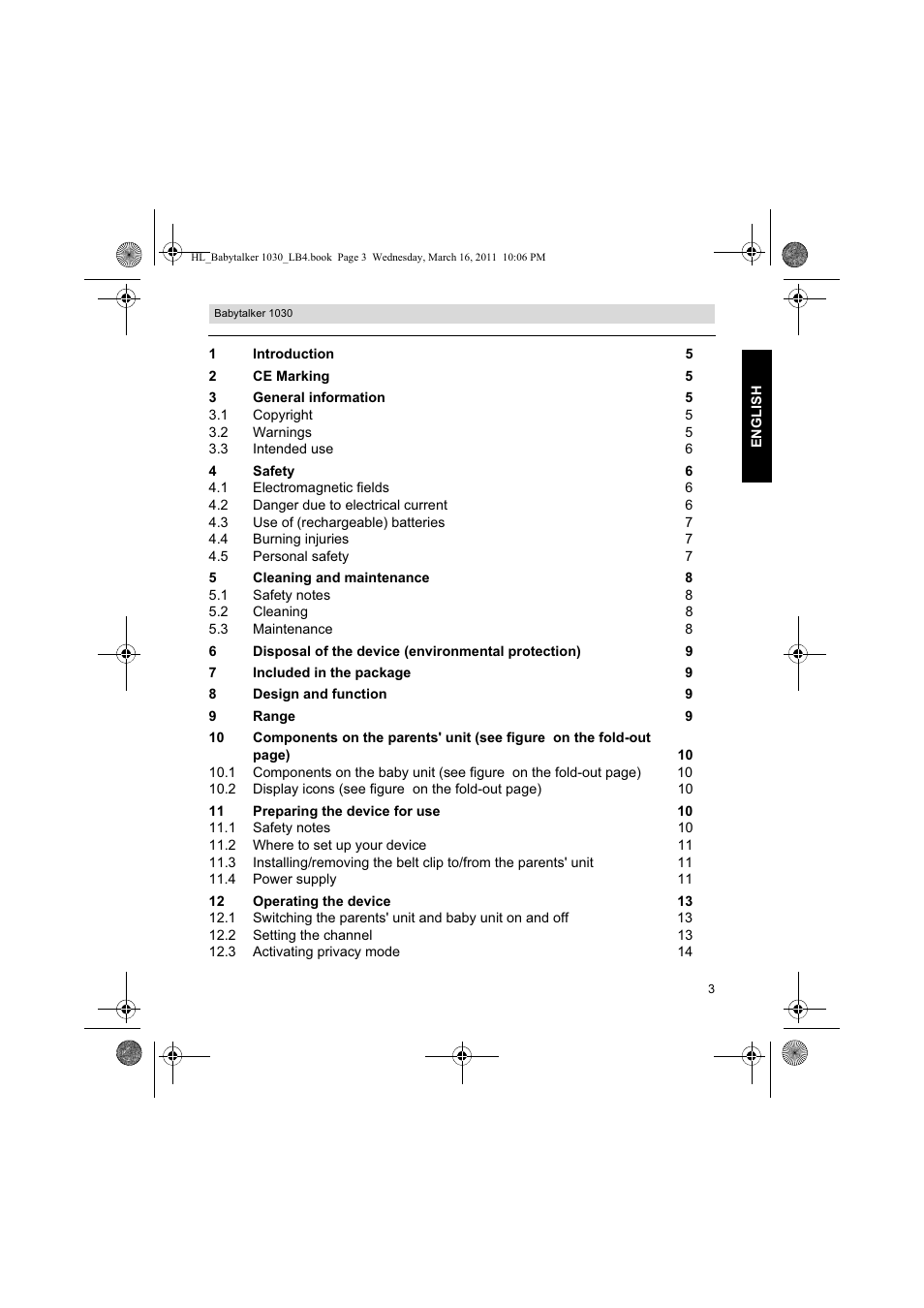 Silvercrest BABYTALKER 1030 User Manual | Page 3 / 108