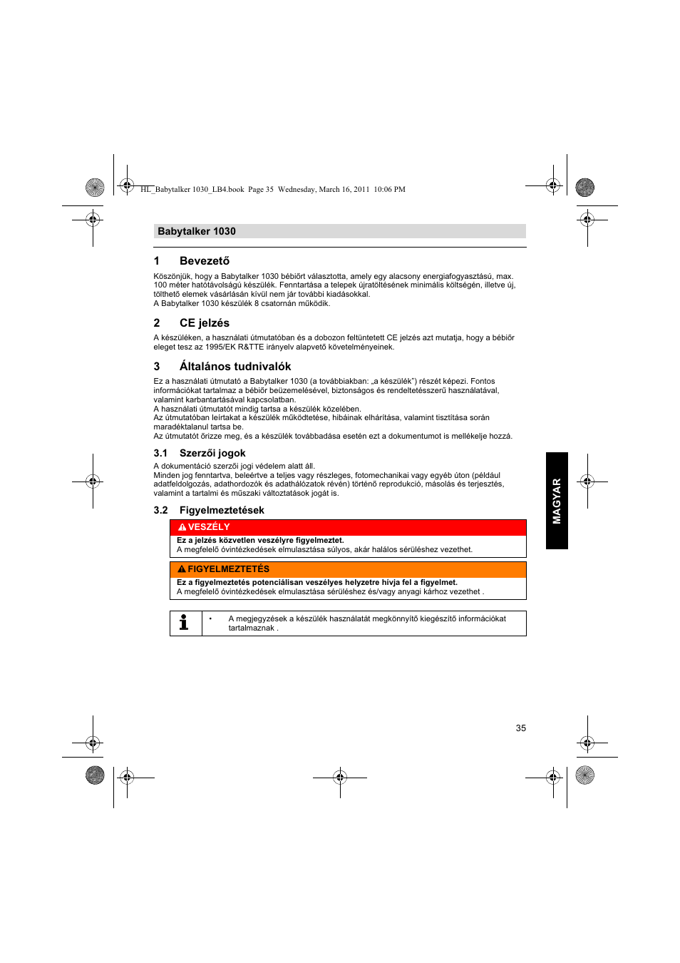 1bevezet, 2ce jelzés, 3általános tudnivalók | Silvercrest BABYTALKER 1030 User Manual | Page 35 / 108