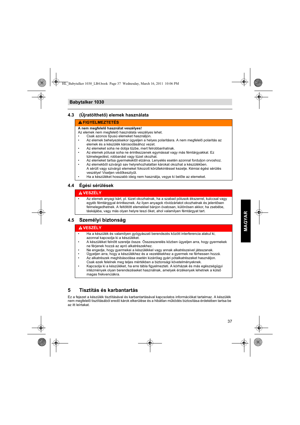 Személyi biztonság 5 tisztítás és karbantartás | Silvercrest BABYTALKER 1030 User Manual | Page 37 / 108