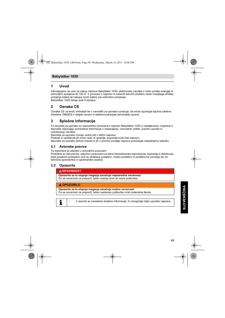 1uvod, 2oznaka ce, 3splošne informacije | Silvercrest BABYTALKER 1030 User Manual | Page 49 / 108