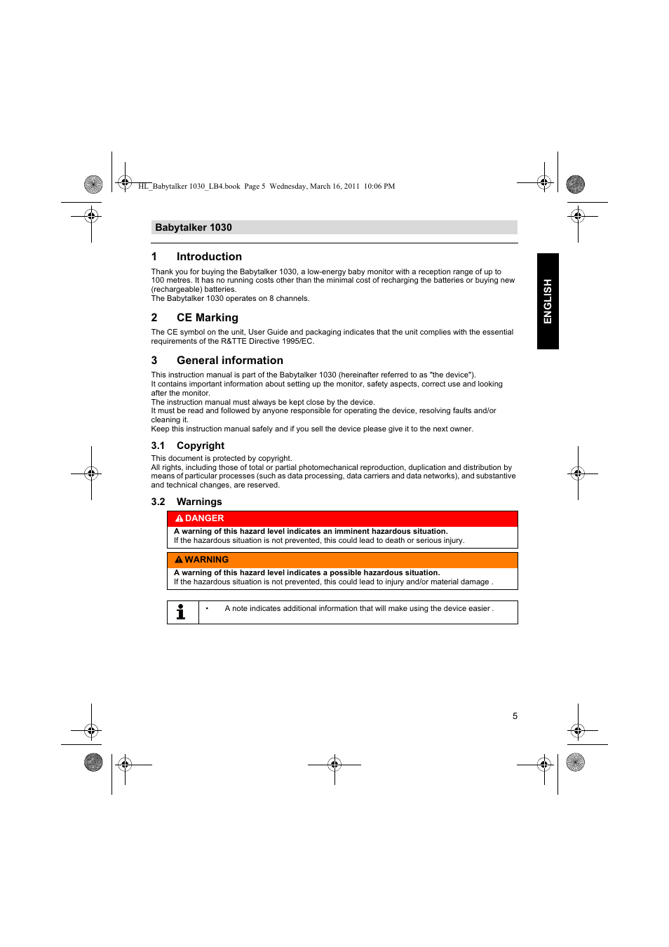 1introduction, 2ce marking, 3general information | Silvercrest BABYTALKER 1030 User Manual | Page 5 / 108