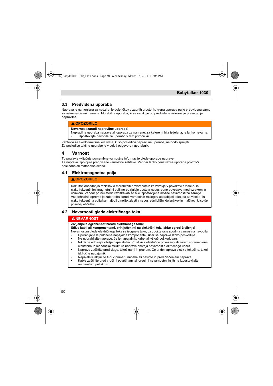 4varnost | Silvercrest BABYTALKER 1030 User Manual | Page 50 / 108