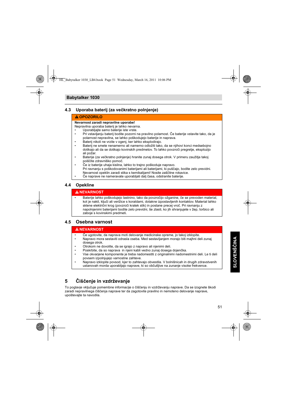 Osebna varnost 5 išenje in vzdrževanje | Silvercrest BABYTALKER 1030 User Manual | Page 51 / 108