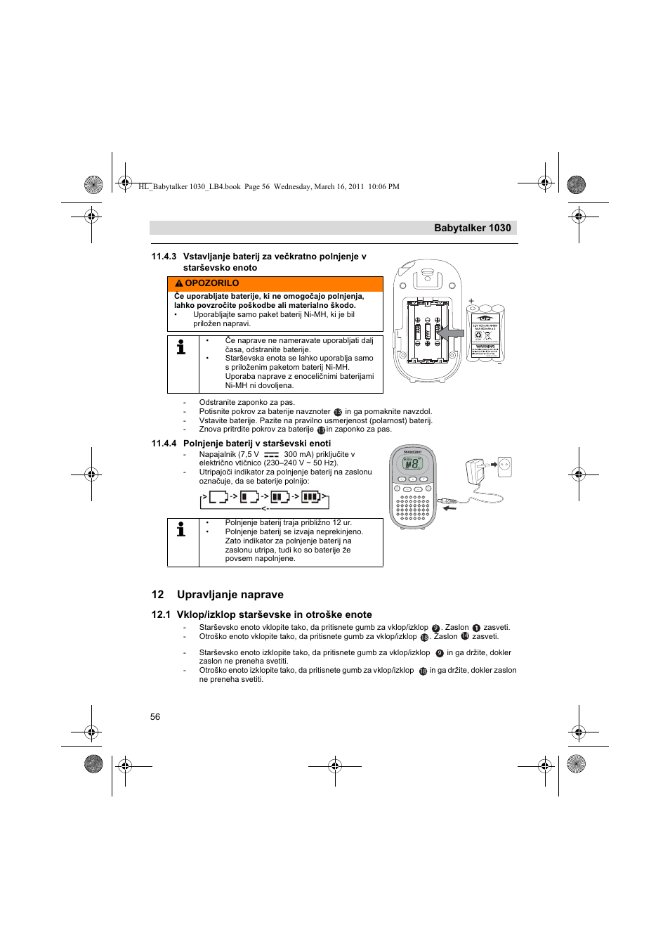 12 upravljanje naprave, Babytalker 1030 | Silvercrest BABYTALKER 1030 User Manual | Page 56 / 108