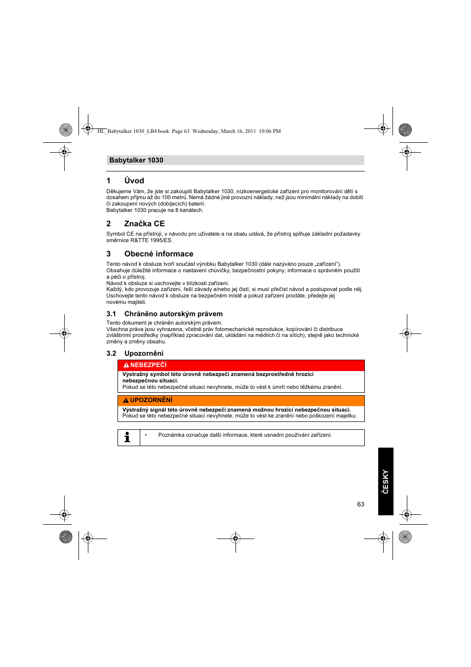 1úvod, 2znaka ce, 3obecné informace | Silvercrest BABYTALKER 1030 User Manual | Page 63 / 108