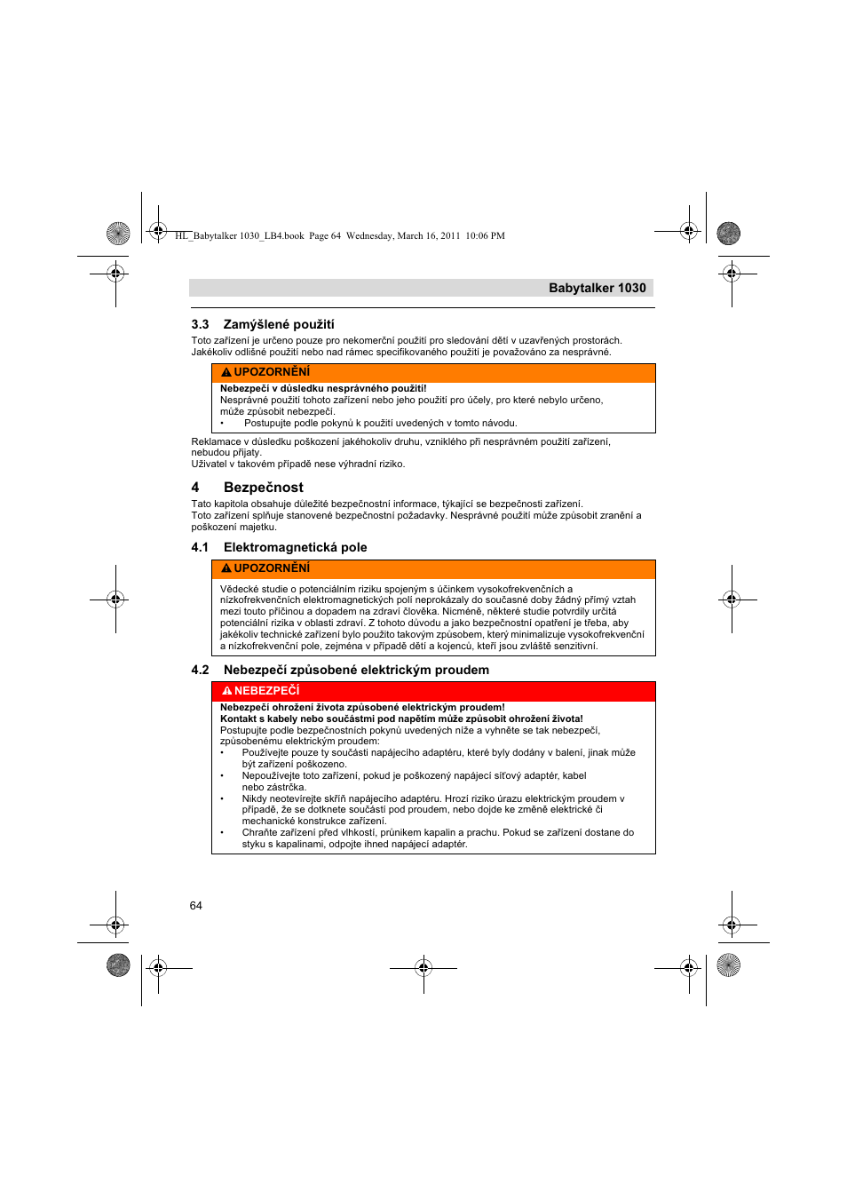 4bezpenost | Silvercrest BABYTALKER 1030 User Manual | Page 64 / 108