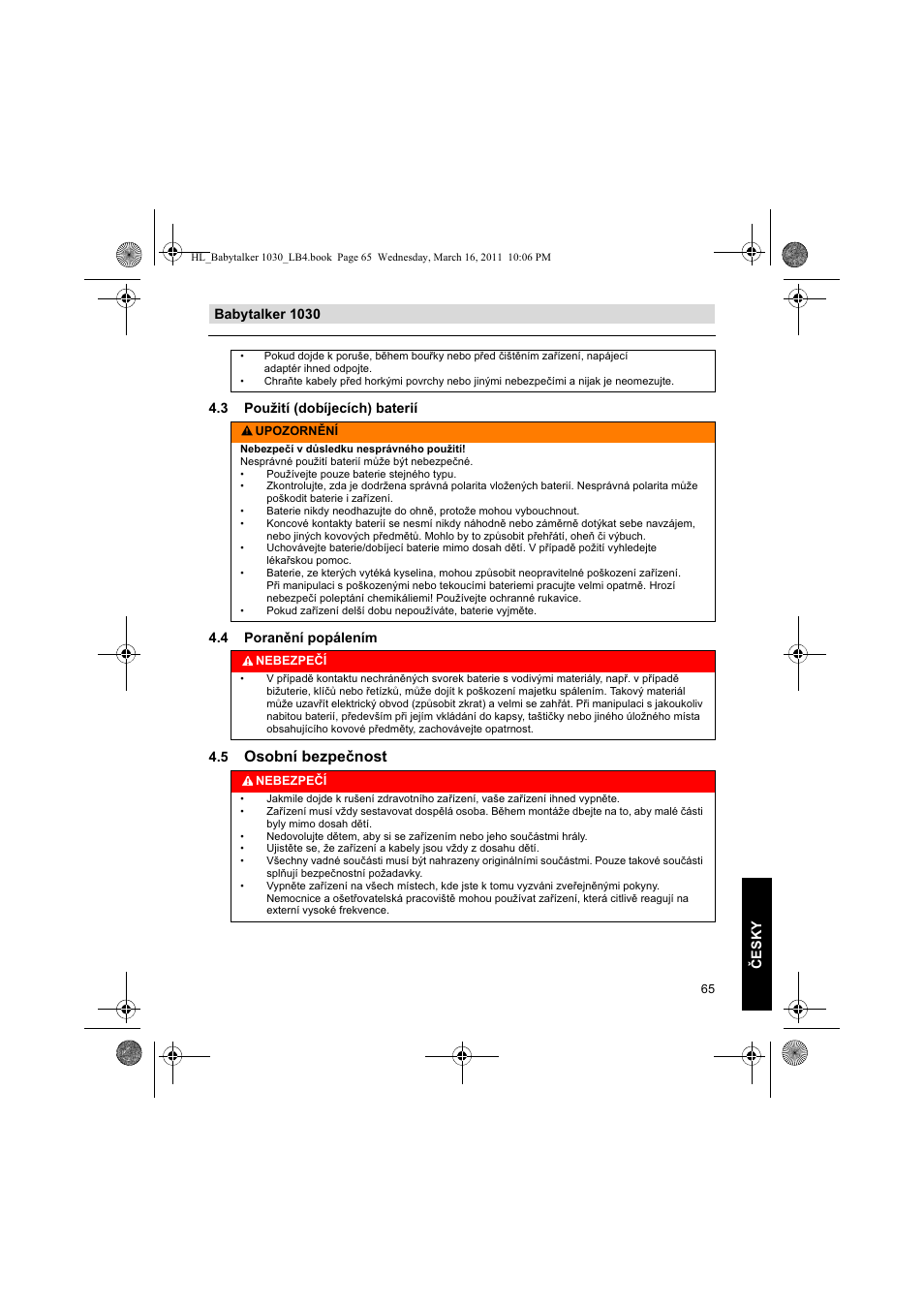 Osobní bezpenost | Silvercrest BABYTALKER 1030 User Manual | Page 65 / 108