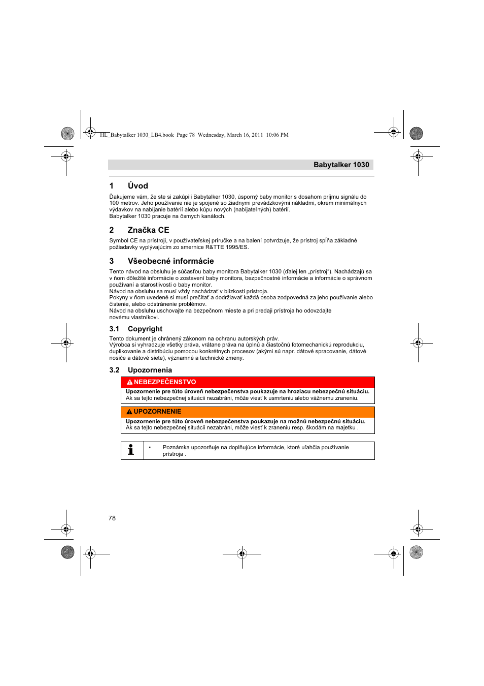 1úvod, 2znaka ce, 3všeobecné informácie | Silvercrest BABYTALKER 1030 User Manual | Page 78 / 108