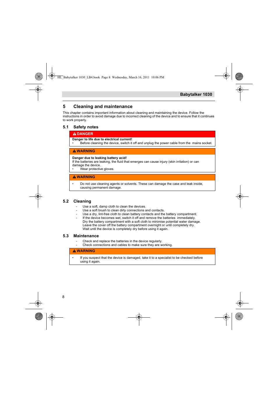 5cleaning and maintenance | Silvercrest BABYTALKER 1030 User Manual | Page 8 / 108