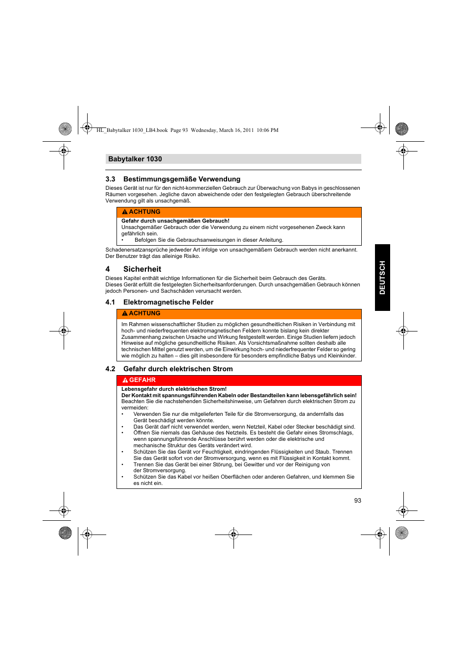 4sicherheit | Silvercrest BABYTALKER 1030 User Manual | Page 93 / 108