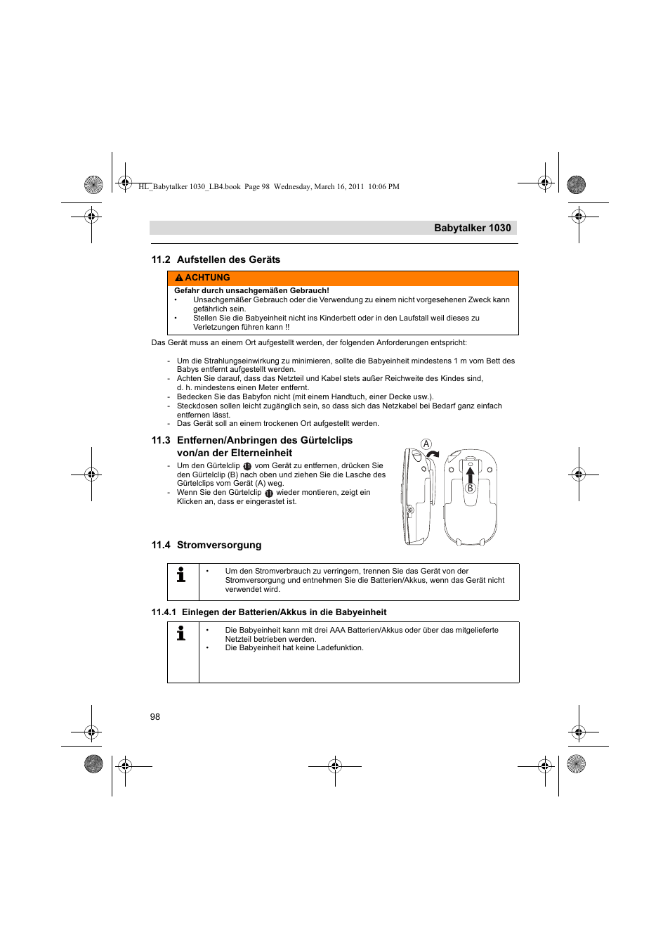 Babytalker 1030, 2 aufstellen des geräts, 4 stromversorgung | Silvercrest BABYTALKER 1030 User Manual | Page 98 / 108