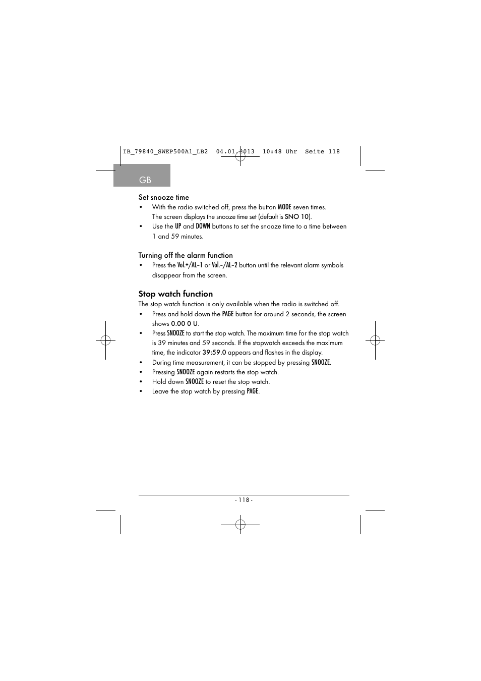 Stop watch function | Silvercrest SWEP 500 A1 User Manual | Page 121 / 131