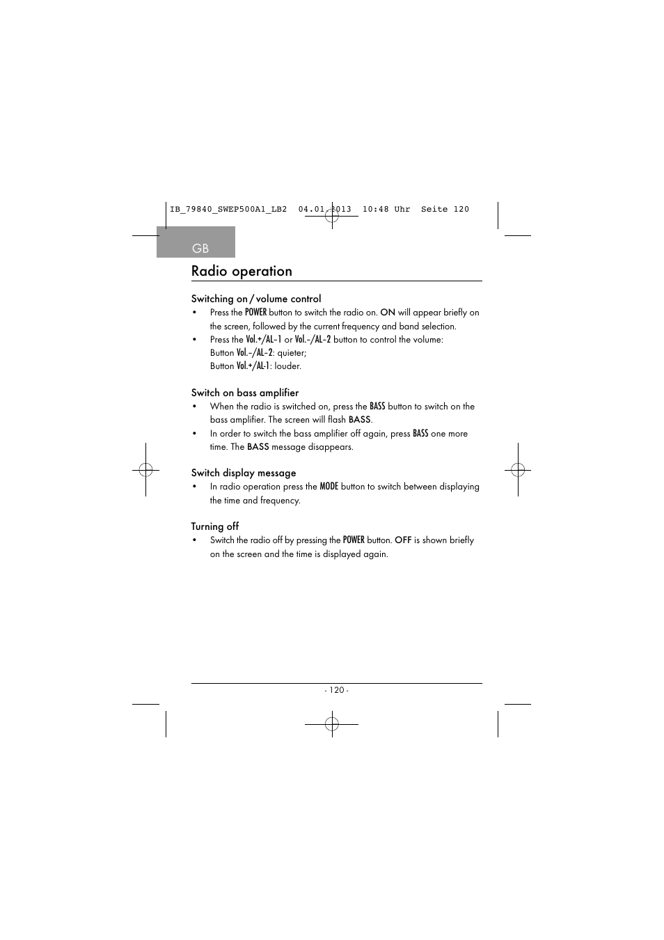 Radio operation | Silvercrest SWEP 500 A1 User Manual | Page 123 / 131