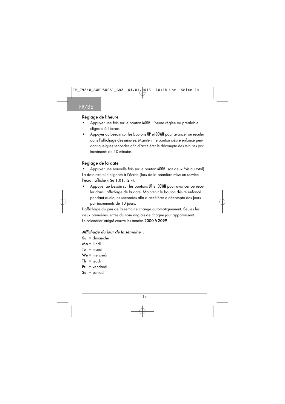 Fr/be | Silvercrest SWEP 500 A1 User Manual | Page 17 / 131